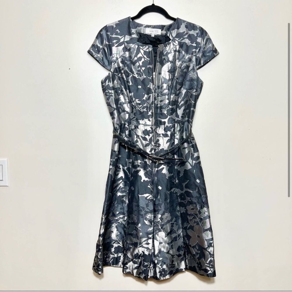 Ricki Freeman for Teri Jon metallic floral brocade jacquard dress.